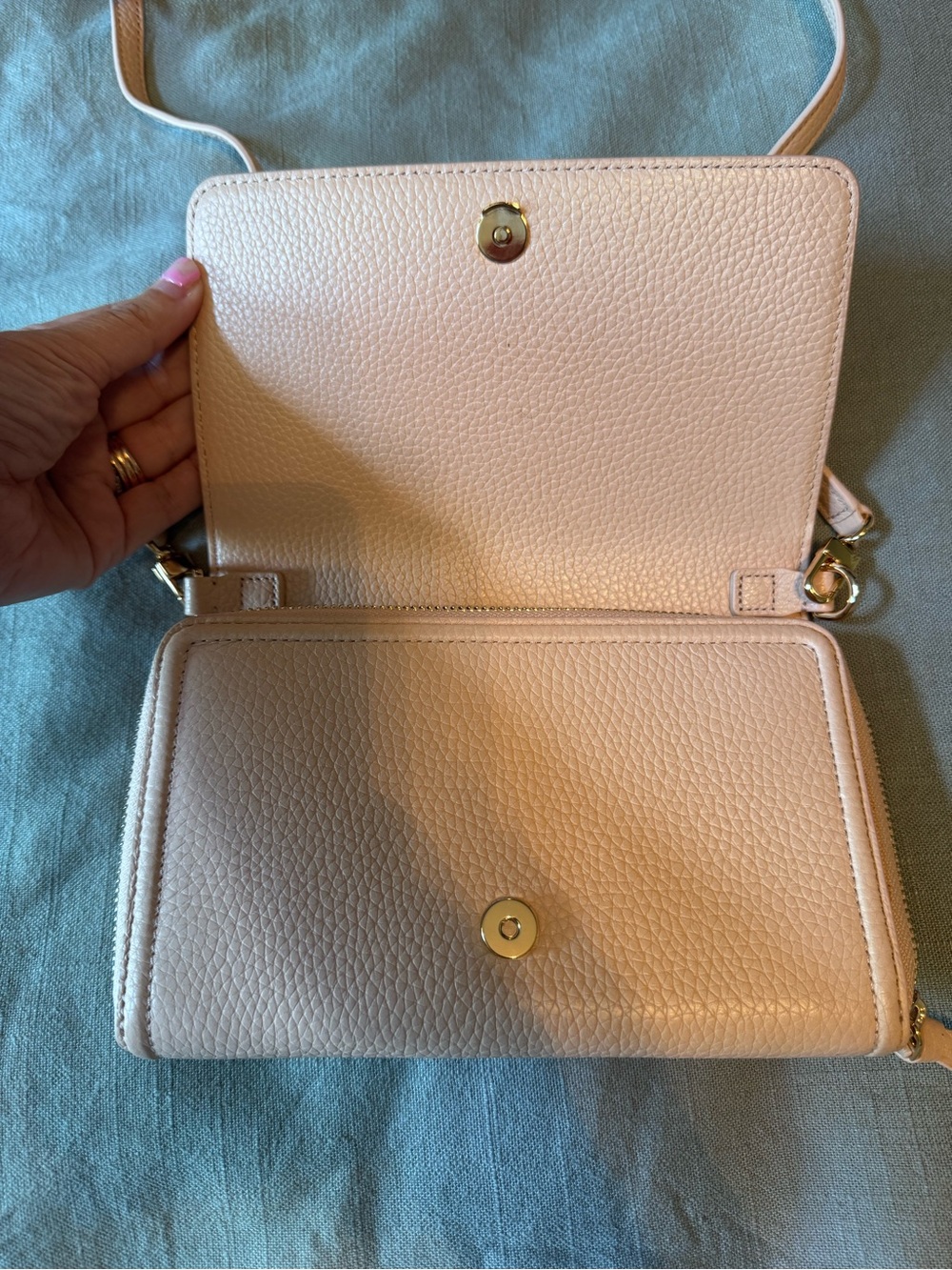 Tory Burch Blush Pink Pebbled Leather Crossbody Wallet - Picture 5 of 14